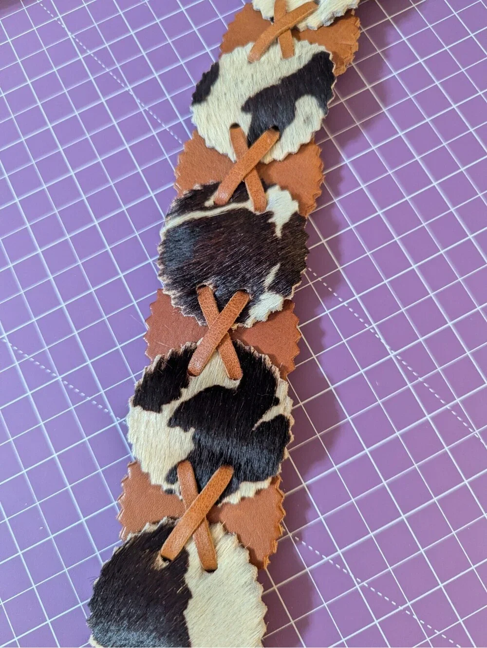 WCM New York Size L Belt Genuine Leather Cowhide Fur